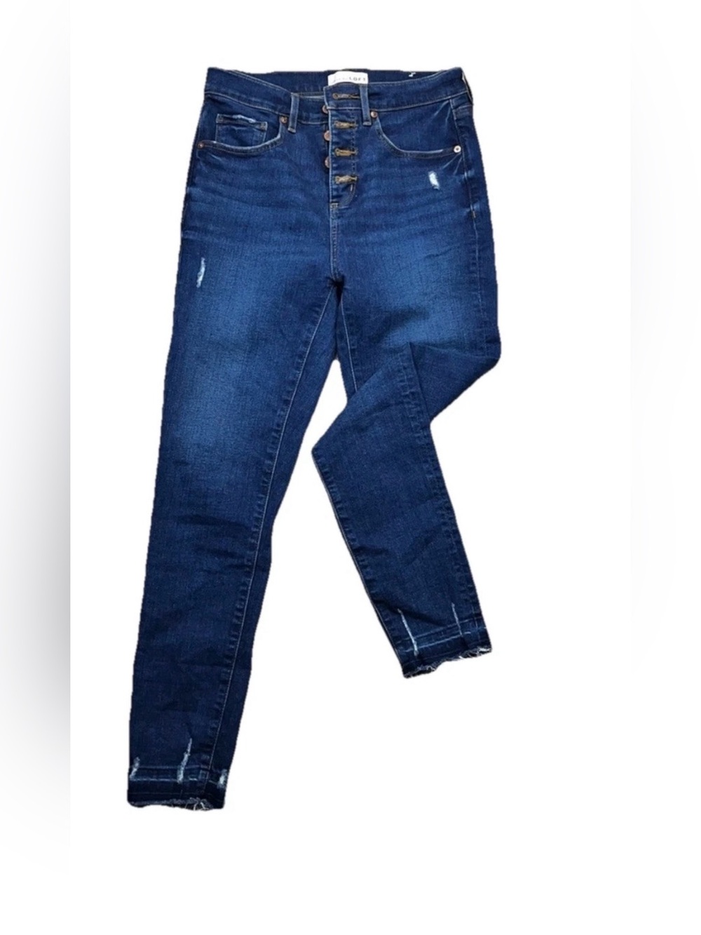 LOFT High Waist Skinny Cropped Jeans Women's 27 Distressed Stretch Button Fly